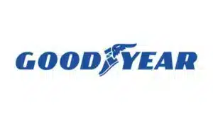 Goodyear logo with a winged foot icon, symbolizing speed and innovation in tire manufacturing.