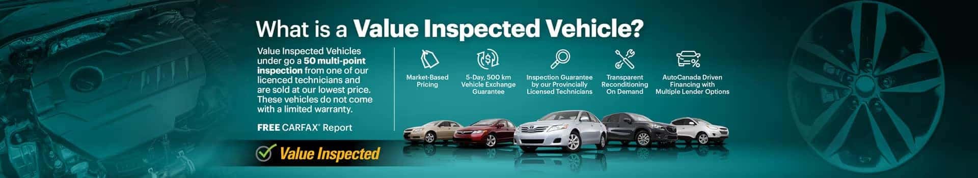 Value Inspected Vehicles offer inspections, competitive pricing, and financing options. Get a free CARFAX report.