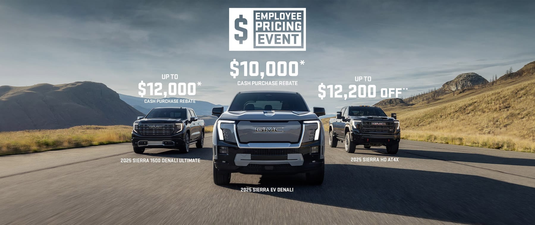 Pre-owned sales event poster showcasing cars and scenic landscapes, featuring deals starting at $15,889 and trade-in bonuses.