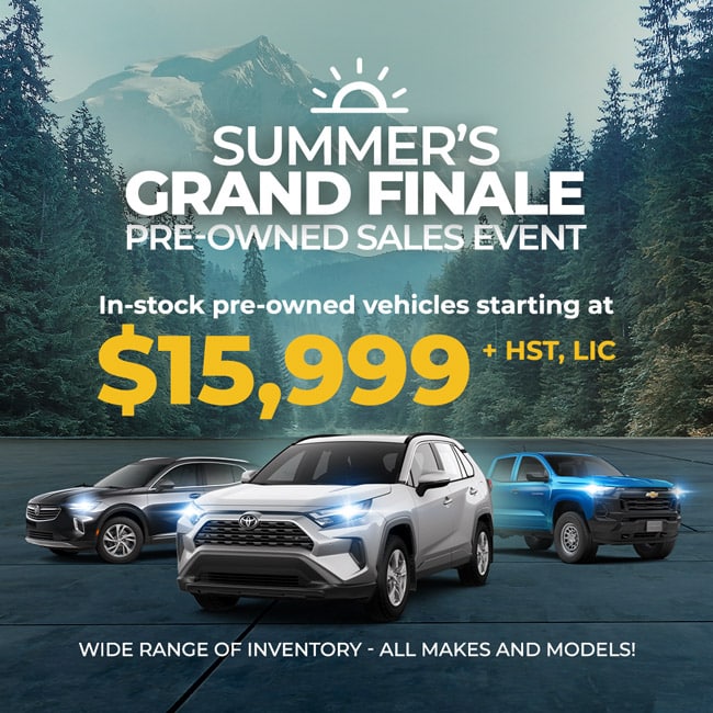 Summer adventure sale promotion for pre-owned vehicles from $15,889 with a $500 trade-in bonus.