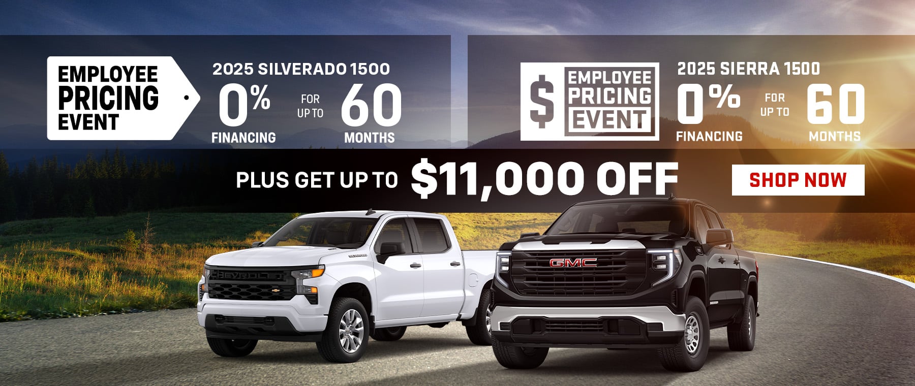 Three Chevrolet vehicles in a garage scene promoting latest offers and deals.